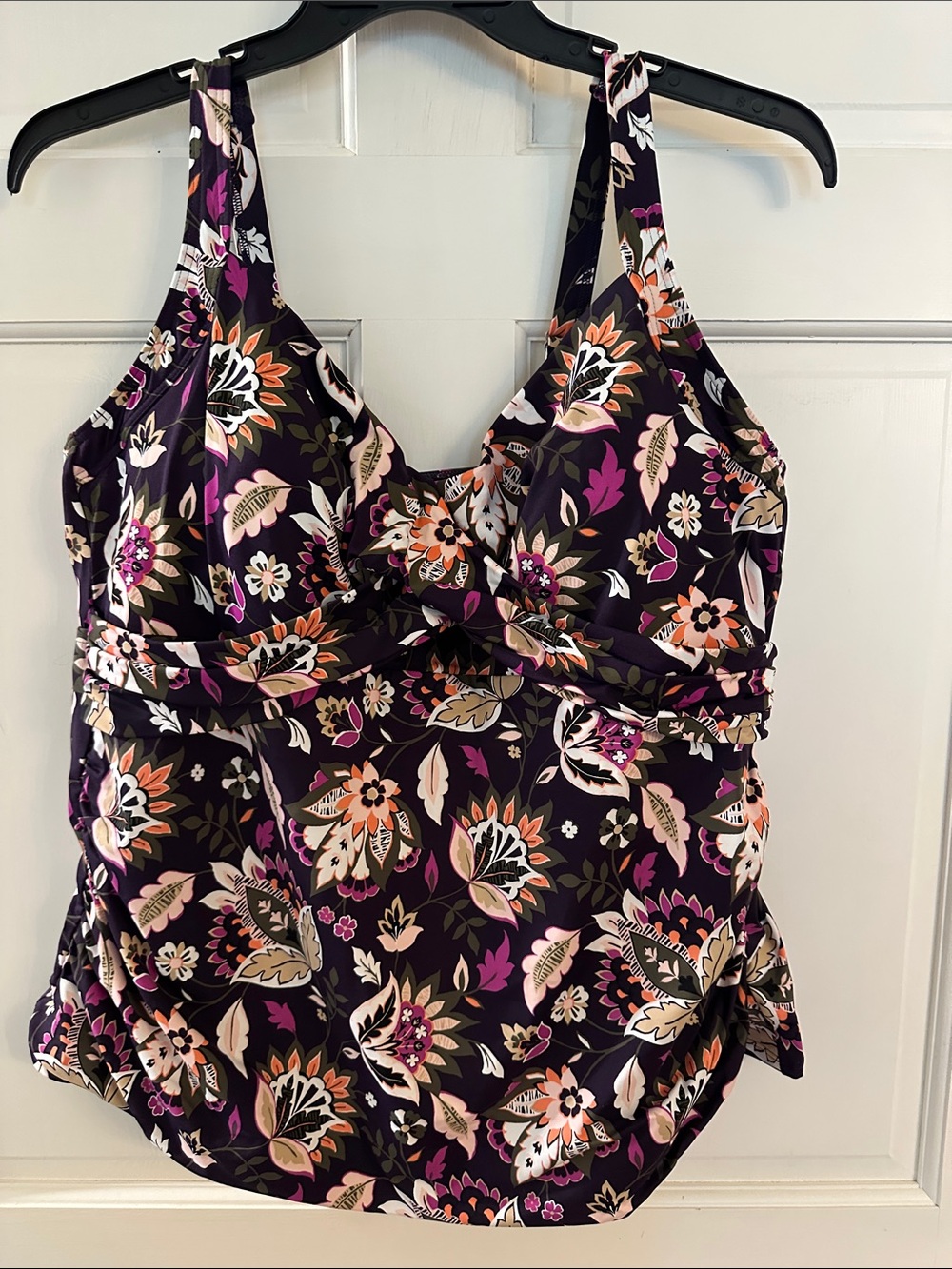 Floral Print Black & Purple Women's Tankini Top